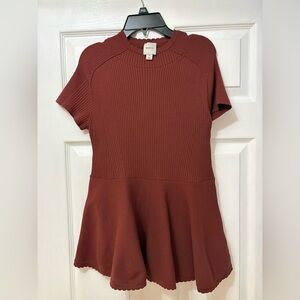 Anthropologie Maeve Rust Ribbed Knit Peplum Top
